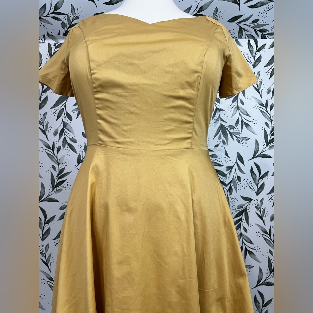 Yellow Retro Vintage Style Midi Dress Size XL Cotton Elegant Classic Cocktail #E - Picture 4 of 14